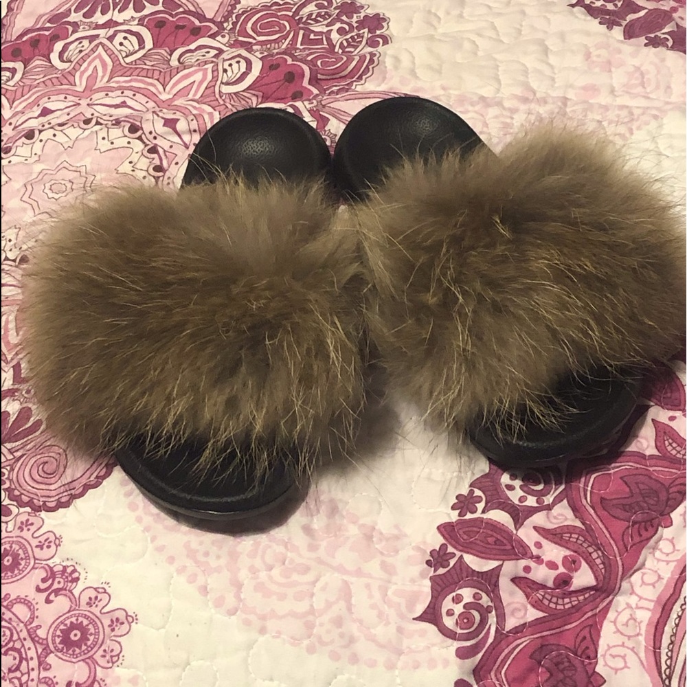 REAL FOX FUR SLIDES.....NEW!!!!!
